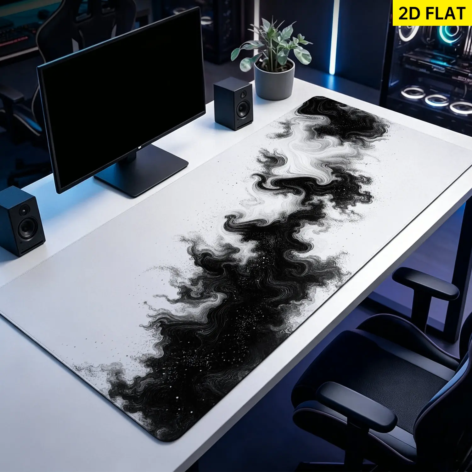 Extra Large abstract black and white ink swirl Mouse Pad, Non Slip Rubber Pad, Desktop Decoration Drotection Pad, Washable, Lock Edge Multi Size, Premium Multipurpose Mousepad For Office, Gaming Desk, Gift for Family and Friends