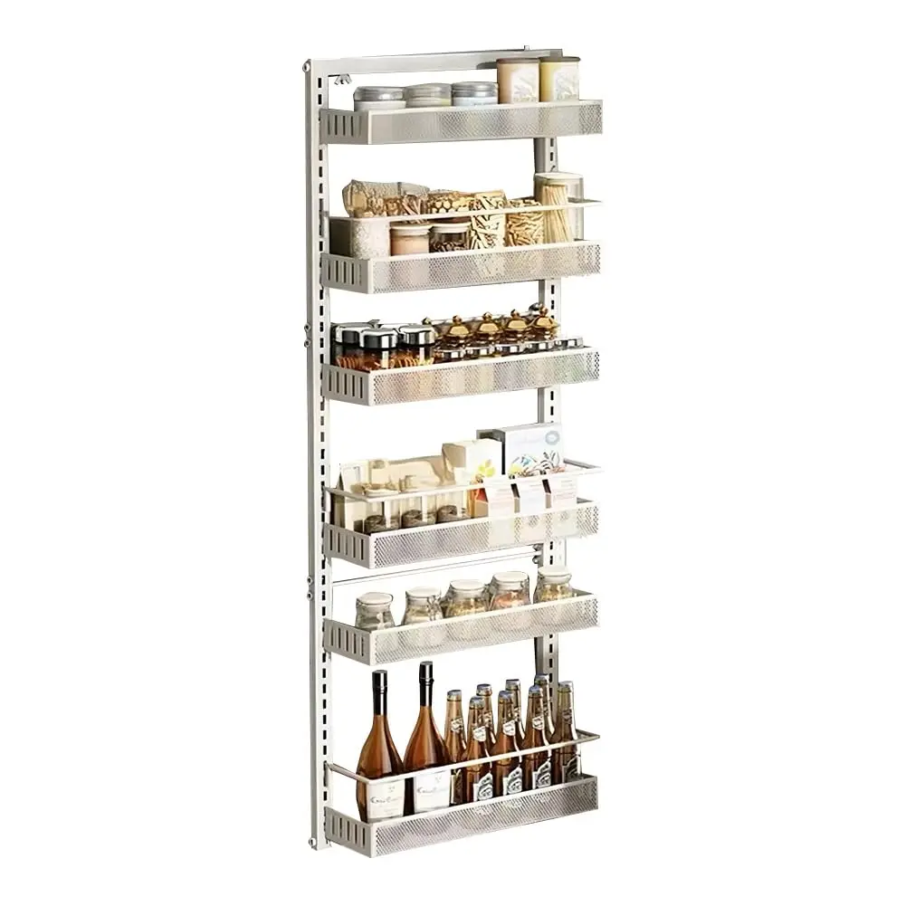 GARVEE Expandable 6-Tier Over-the-Door Metal Storage Rack – Adjustable Heavy Duty Pantry Organizer with Wall Mount Option – Space-Saving Kitchen Shelf for Spices, Cans, Household Items