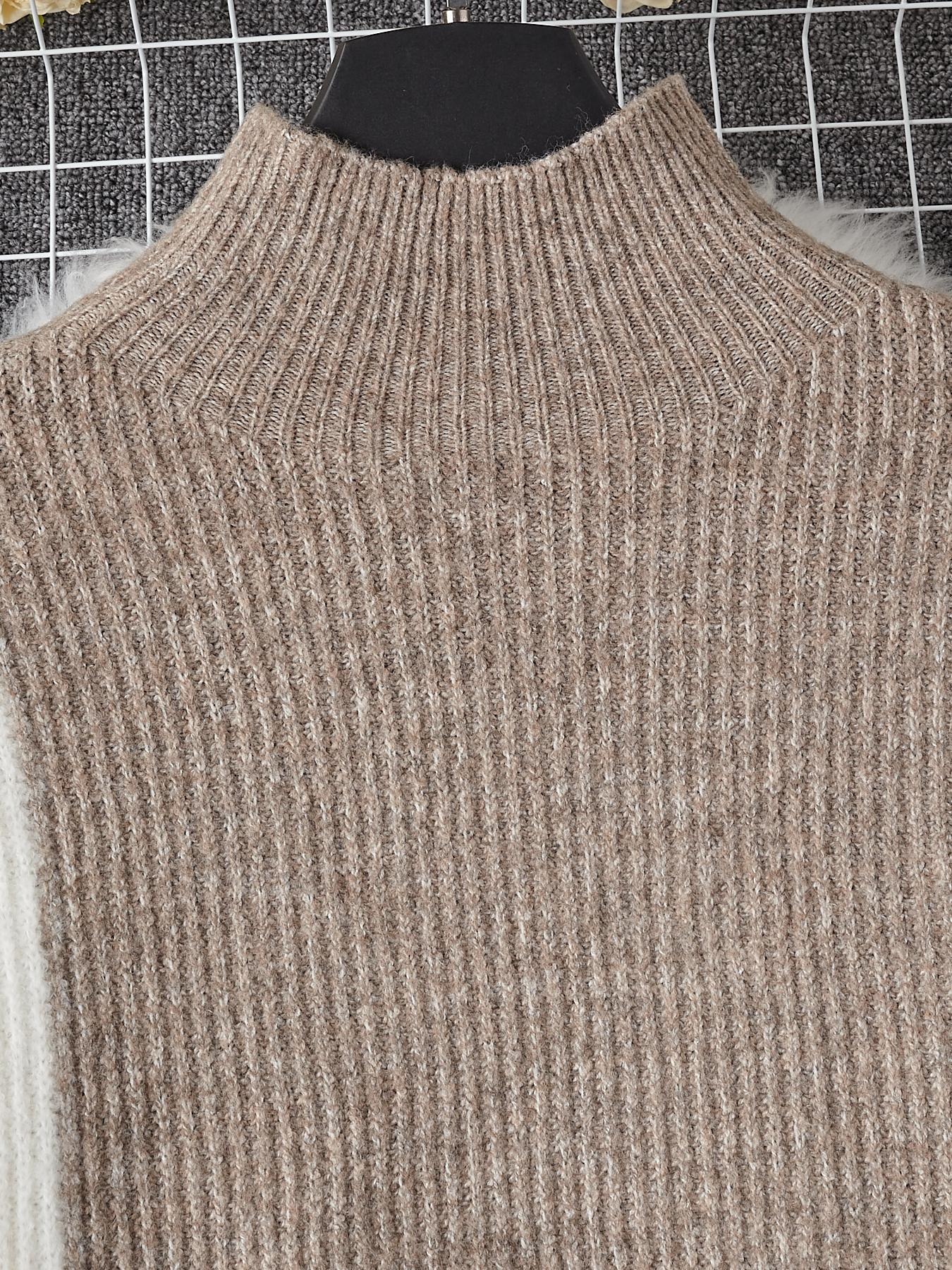 Women's Colorblock Sweater Set, Elegant Mock Neck Knit Top & Elastic Waist Skirt, Casual Fitted Two-Piece for Fall Winter Women's Colorblock Sweater Set, Elegant Mock Neck Knit Top & Elastic Waist Skirt, Casual Fitted Two-Piece for Fall Winter