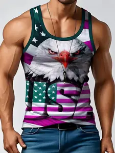 Men's Latest Style Vest, Casual Sleeveless Top, Eagle Print Basketball Vest, Usa Flag Design, Breathable, Comfortable, Summer Streetwear