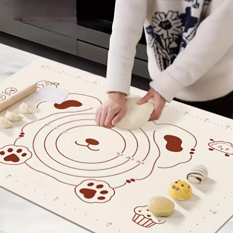 1PC Silicone Kneading Mat,Large Silicone Kneading Mat Pastry Mat, Silicone Baking Mat Suitable for Kitchen Countertops, Non-Stick Anti-Slip Food-Grade Dough Pasta Mat with Measurement Edges - Kneading and Baking Mat, Suitable for Rolling Dough