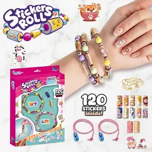 Creative Sticki Rolls Bracelet Kit, 120 Pcs Holographic Reusable Sticky Rolls. Wearable & Shareable DIY Surprise Sticker Craft Toy with Mystery Blind Box. Cute No-Residue Holiday Christmas Gift & Stocking Stuffer for Kids Girls Birthday Party.