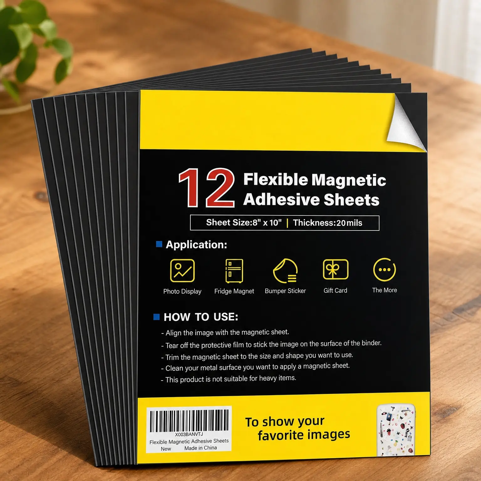 Magnetic Adhesive Sheets 8" x 10", 12 Pack Flexible Magnets for Crafts, Photo Mat Cuttable Magnet, Classroom Decorations, Easy Peel Stickers for Planning and Organization, Rectangular