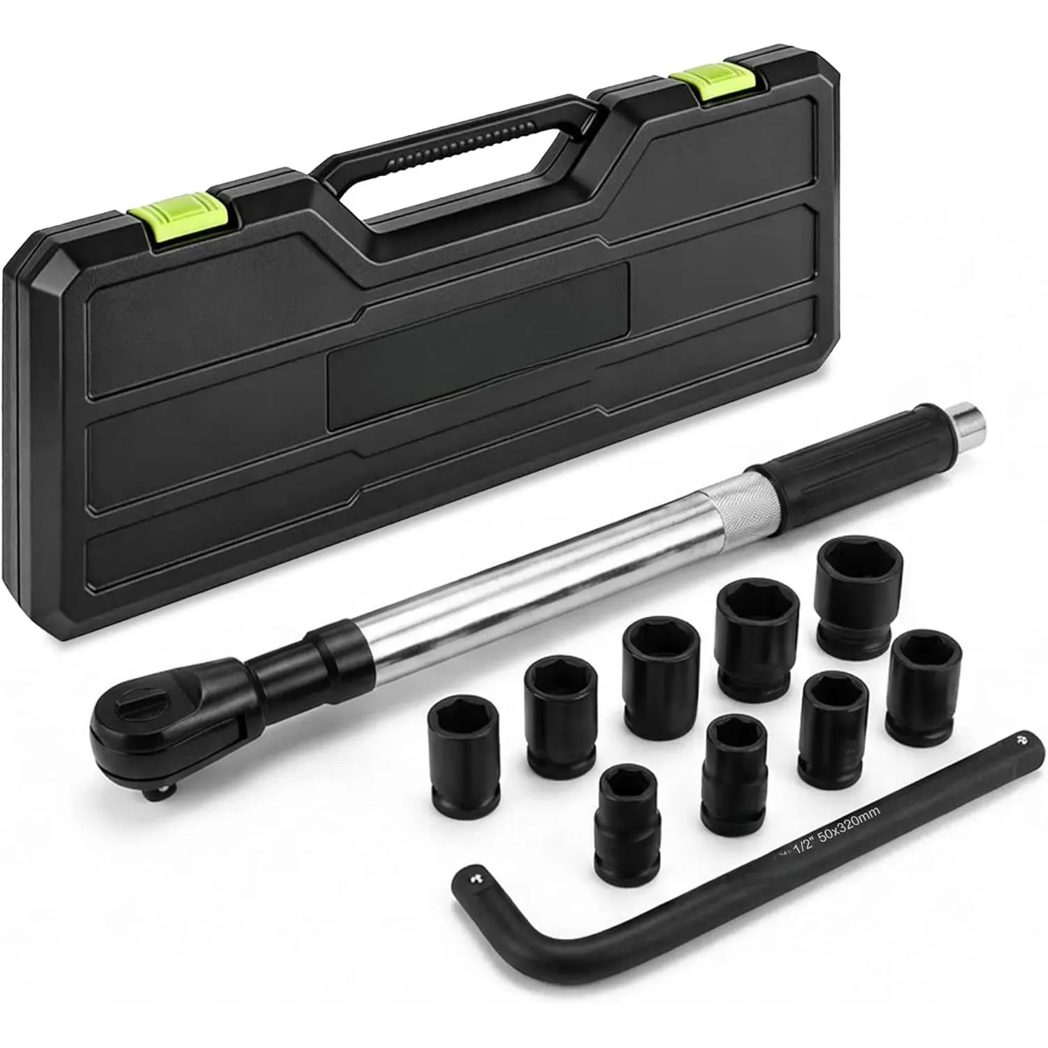 Offset Extension Wrench, 11 Piece 1/2" Offset Extension Wrench Impact for Electric Drill with 9 Impact Socket, 1/2" drive handle, Multifunctional Electric Ratchet Wrench, Slim for Tight Spaces