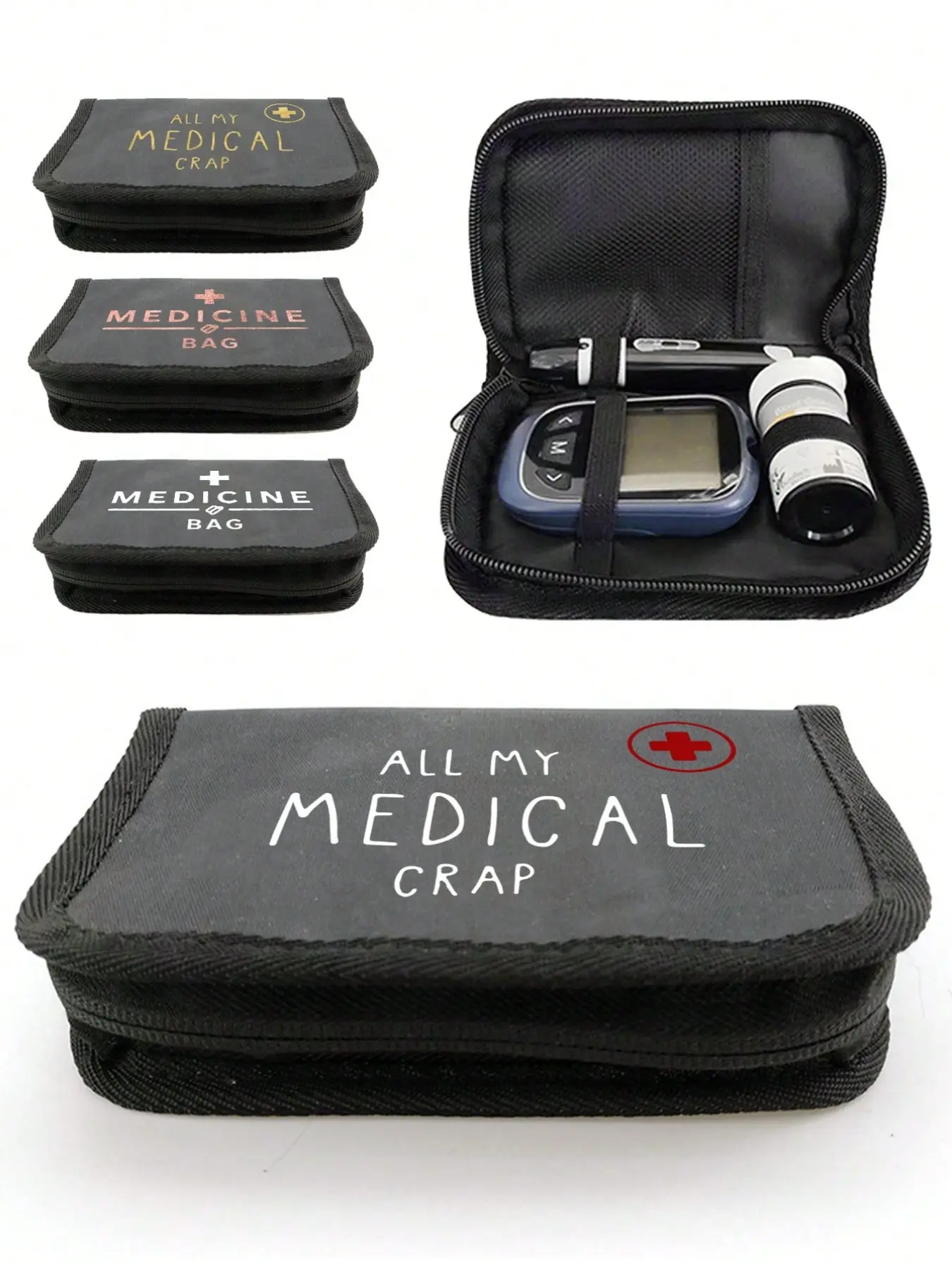 Portable Multi-Layer Glucose Meter Storage Box, Medical Pattern, Diabetes Travel Kit, Essential for Blood Sugar Monitors, Health Must-Have