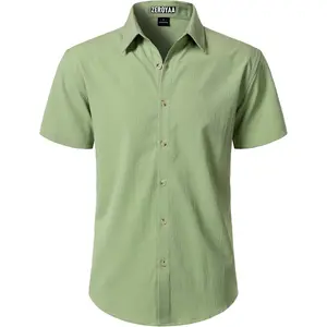 ZEROYAA Men's Textured Stretch Short Sleeve Button Down Shirt Slim Fit Casual Lightweight Summer Beach Shirts