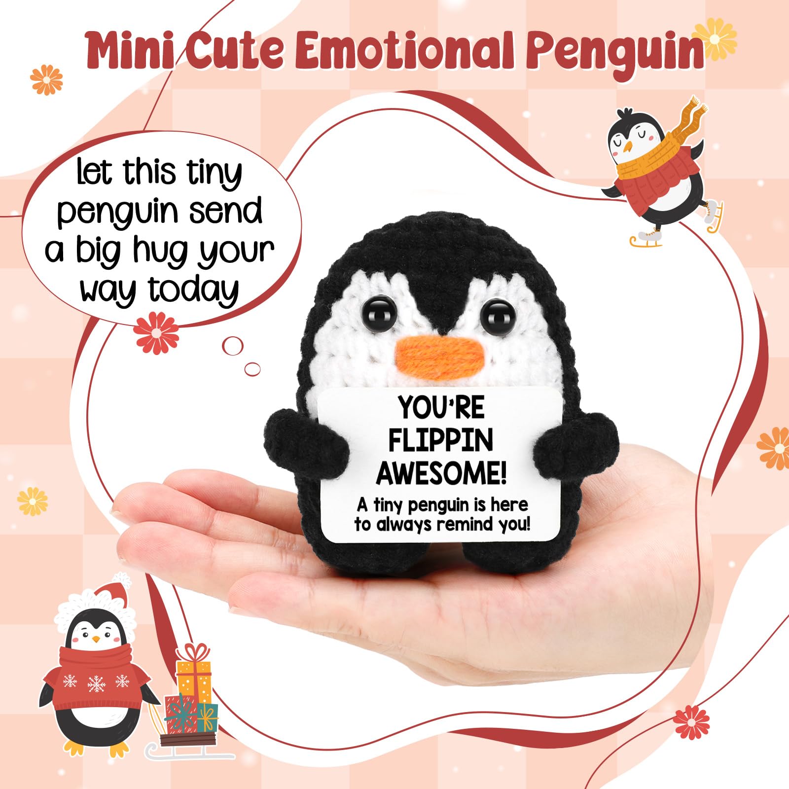 Kawaii Handmade Knit Penguin Stuffed Animal, Soft Plush Stress Relief Toy for Relaxing Mood, Tiny Cute Bag Pendant Keychain Backpack Decor, Perfect Gift for Christmas Birthday Mother’s Day Father’s Day Graduation, Lovely Home Office Nursery Party Decorati