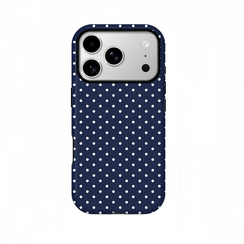 Phone Case - Fashionable Minimalist Navy Blue Polka Dot Pattern Phone Case for Iphone 17 17Pro 16Promax 15 Pro 13 11 12 X XS 8PLUS 7 Glossy 2In1 Case