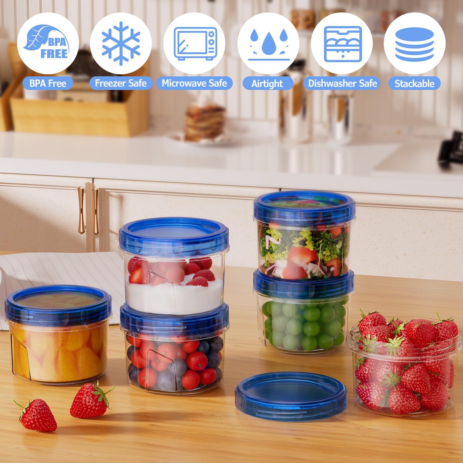 Food Storage Container, 6pcs Reusable Food Preserving Container with Lid, Round Food Storage Box for Home Kitchen Dormitory Picnic, Utensils, Stackable Containers, Stackable Plastic Container