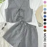 2-piece plaid striped sleeveless crop top vest and high-waisted loose shorts women's casual suit Fashion Style Sets
