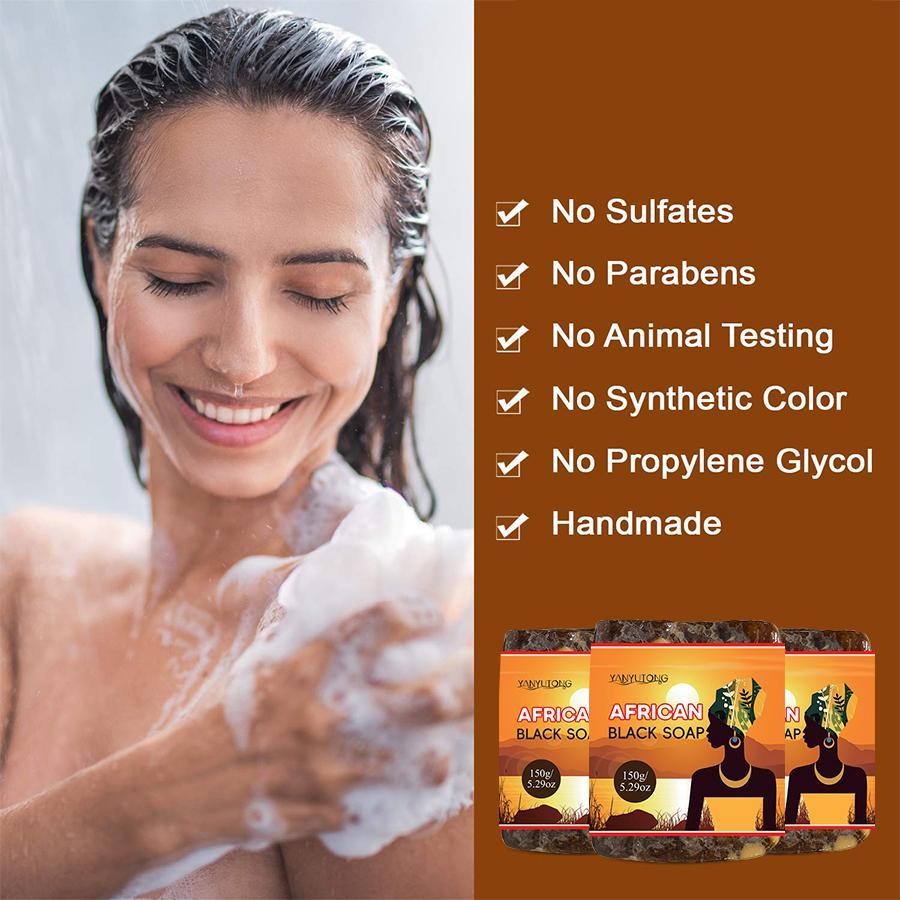 African Black Soap, 2 Counts/set Natural Shea Butter Black Soap, Plant Essential Oils Facial Cleanser, Deep Cleansing Bath Soap, Body Skin Care Soap