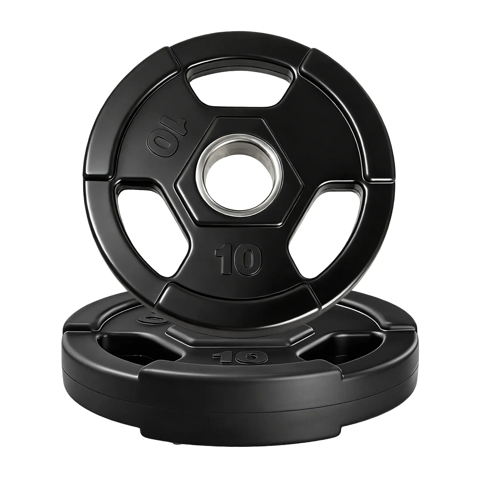 Tri-Grip Rubber Encased International Games Weight Plates Pair for 2-Inch Barbell, Iron Core - Low Noise, Floor Protection