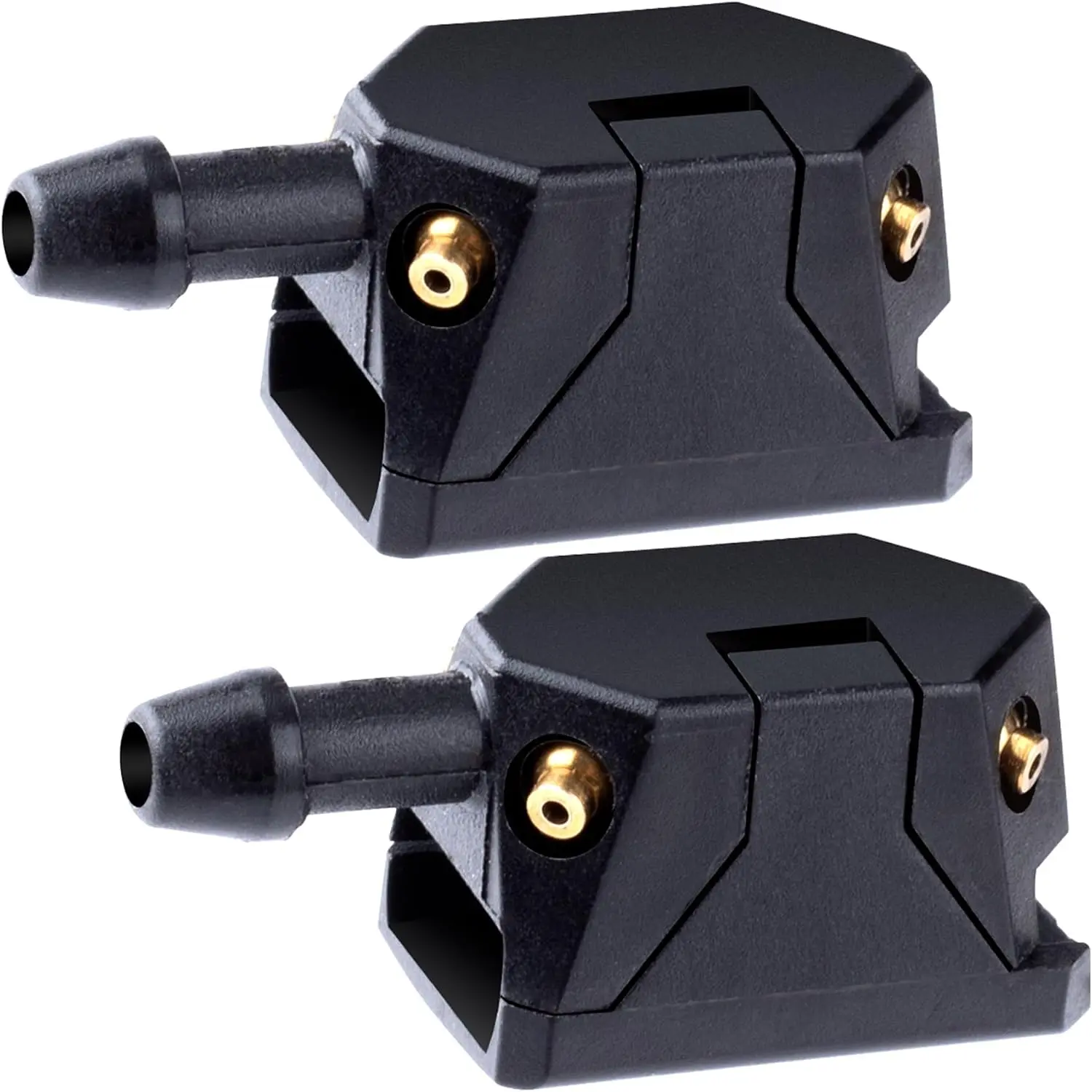 2-Count Adjustable Angle Front Windshield Washer Nozzles, 3-Way Black Plastic-Metal Sprayers with 2 Copper Aimable Heads, Wide Spray Wiper Arm Nozzles for Multiple Cars