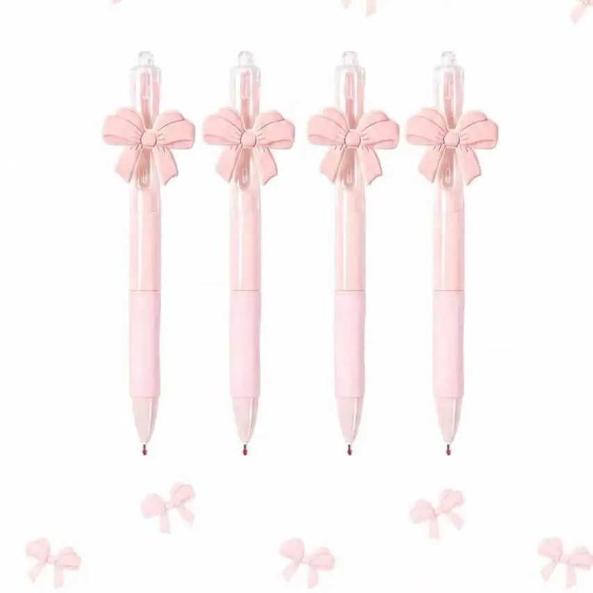 4pcs Bow Party Gel Pens Gift Set, Cute High-Quality Click Pens, Aesthetic Smooth Writing Pens for Girls, Perfect Party Favors and Gifts