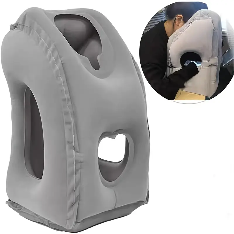 1 inflatable pillow to support neck and head, PVC flocking, prone sleeping pillow, - easy to inflate valve, one pillow suitable for airplane/high-speed rail/office/car, suitable for travel and office use, multifunctional prone sleeping pillow