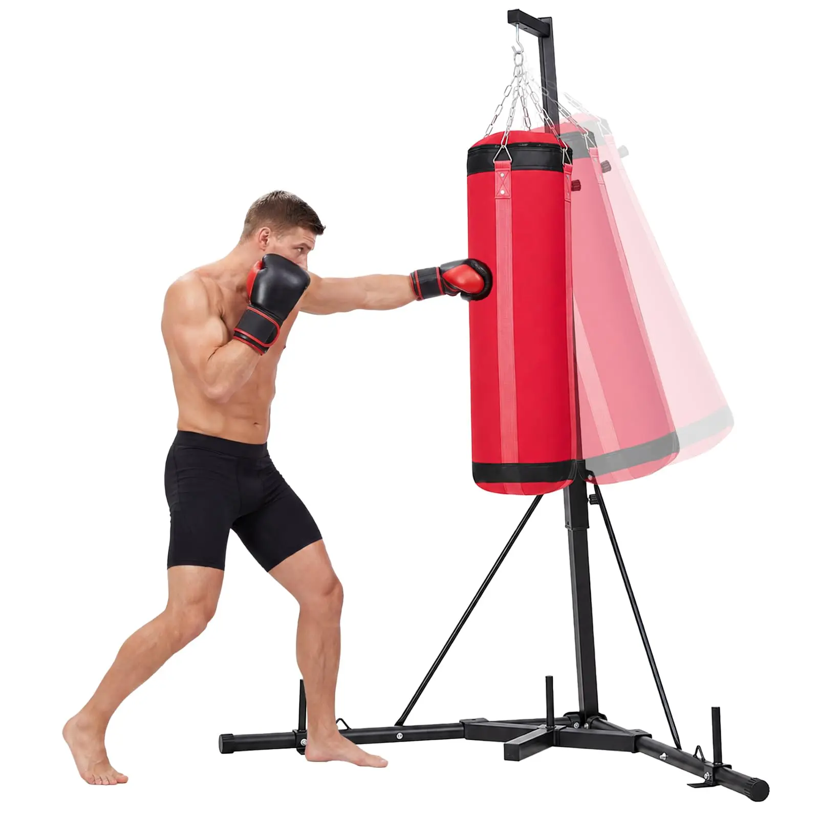 🥊 Foldable Punching Bag Stand, 150 lb Capacity Freestanding Bag Stand with Steel Frame & table Triangle Base, Height Adjusts 72.8"-90.9", Easy Assembly