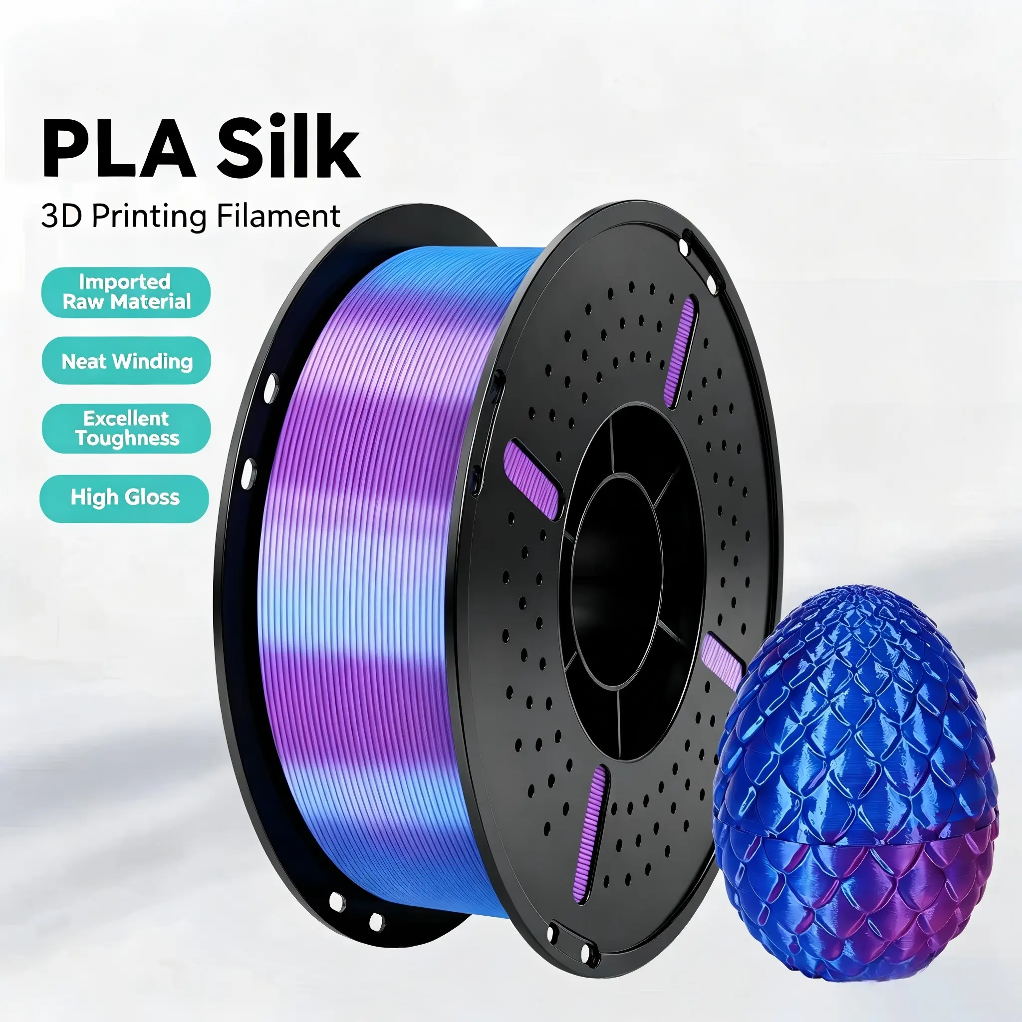 1 Roll 1kg/2.2lbs Tricolor Pla Silk 3D Printing Filament, 1.75mm +/-0.02mm Precision, Suitable for Most Fdm Printers, High Precision Base Printing