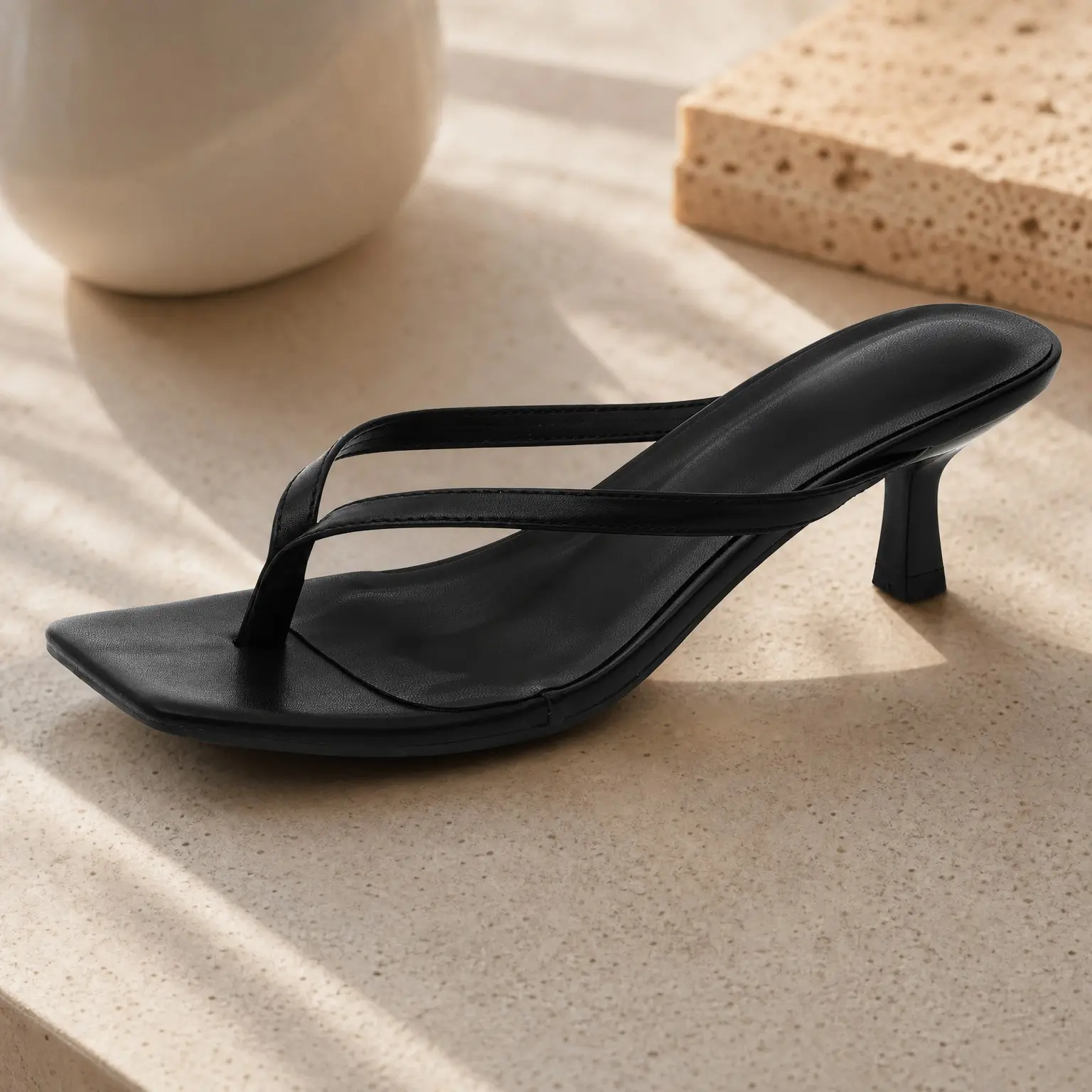 Women's Square Toe Kitten Heel Thong Sandals - Comfortable Summer Flip Flop Sandals with 2 Inch HeelGift
