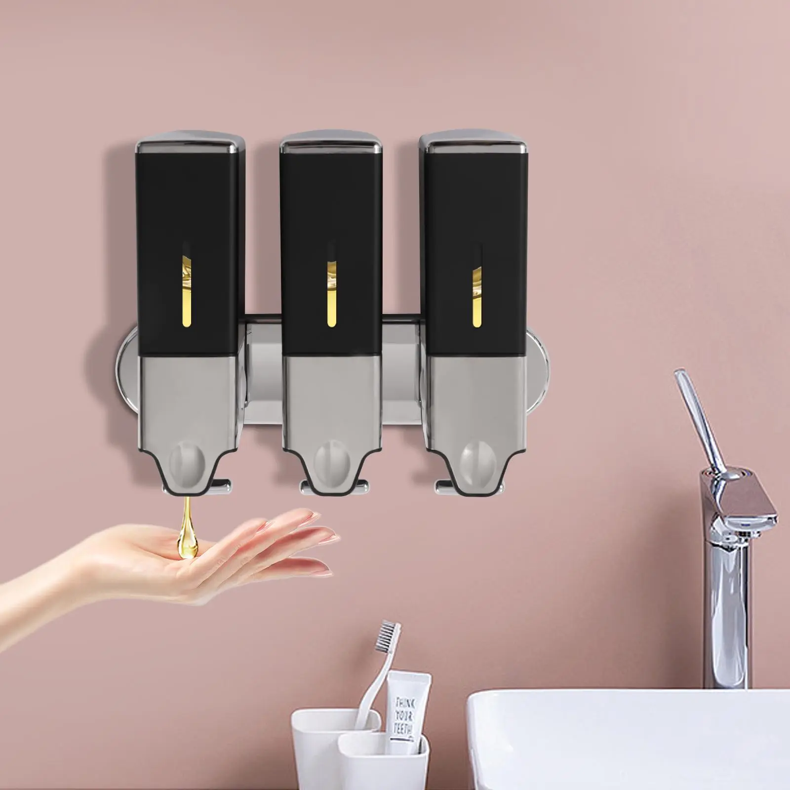 3 in 1 Shampoo and Soap Dispensers, Triple Wall Mount Shower Pump Dispenser,  Manual Shampoo and Conditioner Dispenser for Home, Bath, Kitchen, Hotels