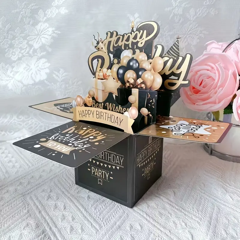 Pop Up 3D Birthday Card, Handmade Paper Carved Greeting Card for Him Her Wife Husband, Party Gift Decoration
