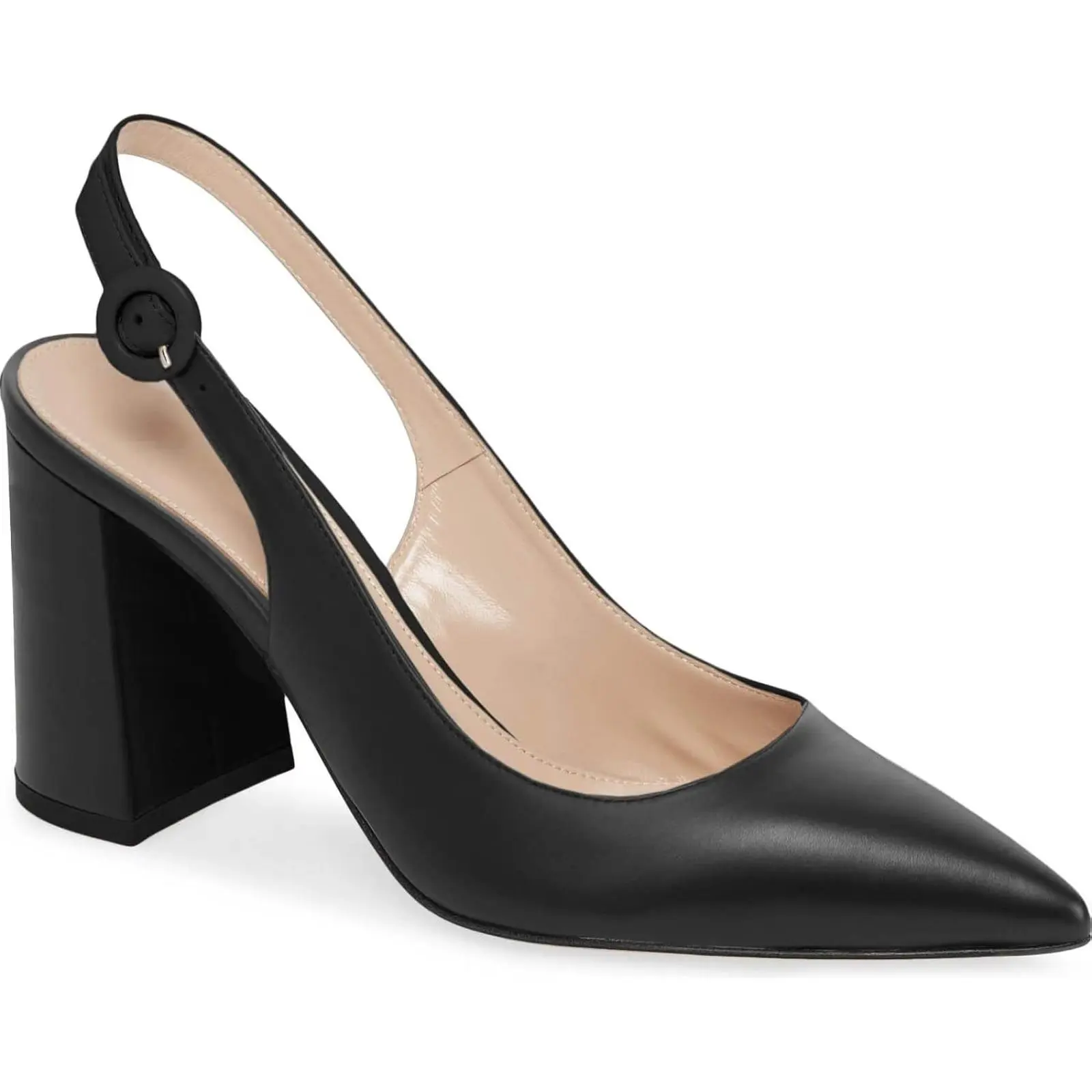 COUTGO Women's Pointed Toe Block Heel Pumps Slingback Chunky Heel Slip On Work Party Dress Shoes
