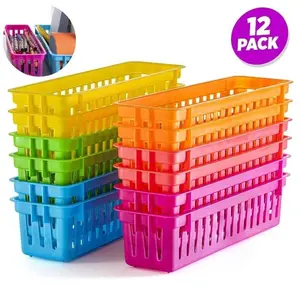 12-piece Set in Random Colors, Classroom Pencil Organizer, Rectangular Extra-Long Trays in 6 Colors, Plastic Stationery Baskets, Crayon & Pen Storage Boxes, Desktop Organizers for Teachers' Offices, Home & Office Supplies, Back-to-School & Art Essentials