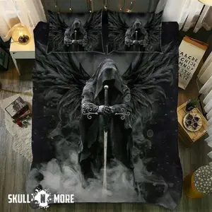 Skull Chevalier Gothic Skeleton Duvet Cover Set,  Horror Bedding, Day of the Dead Halloween Bed Cover for Boys Men, Adults and Children, Kid Room Decor Gift