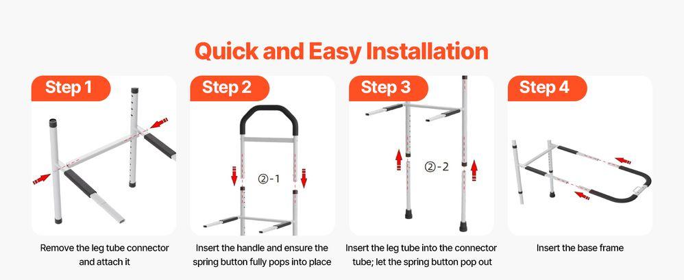 Bed Rail for Elderly, Bedside Assist Rails with Supporting Leg and PU Handrail, Adjustable Height Carbon Steel Pipe Bedside Cane, Bed Bars for Seniors & Patients, Fits King, Queen, Full, Twin