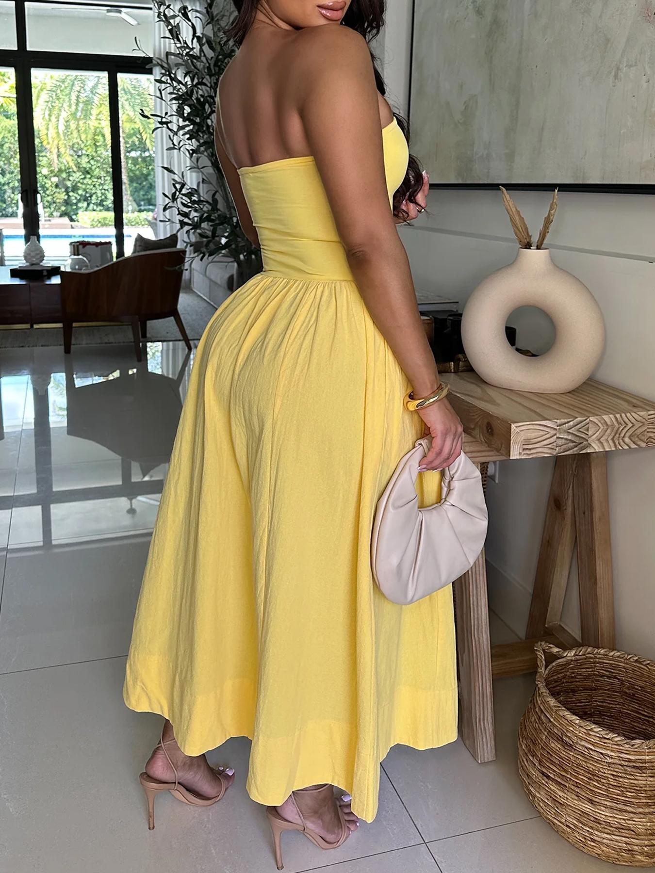 Women's Solid Color Tube Dress, Casual Strapless Dress for Summer, Women's Clothing for Daily Wear, Womenswear