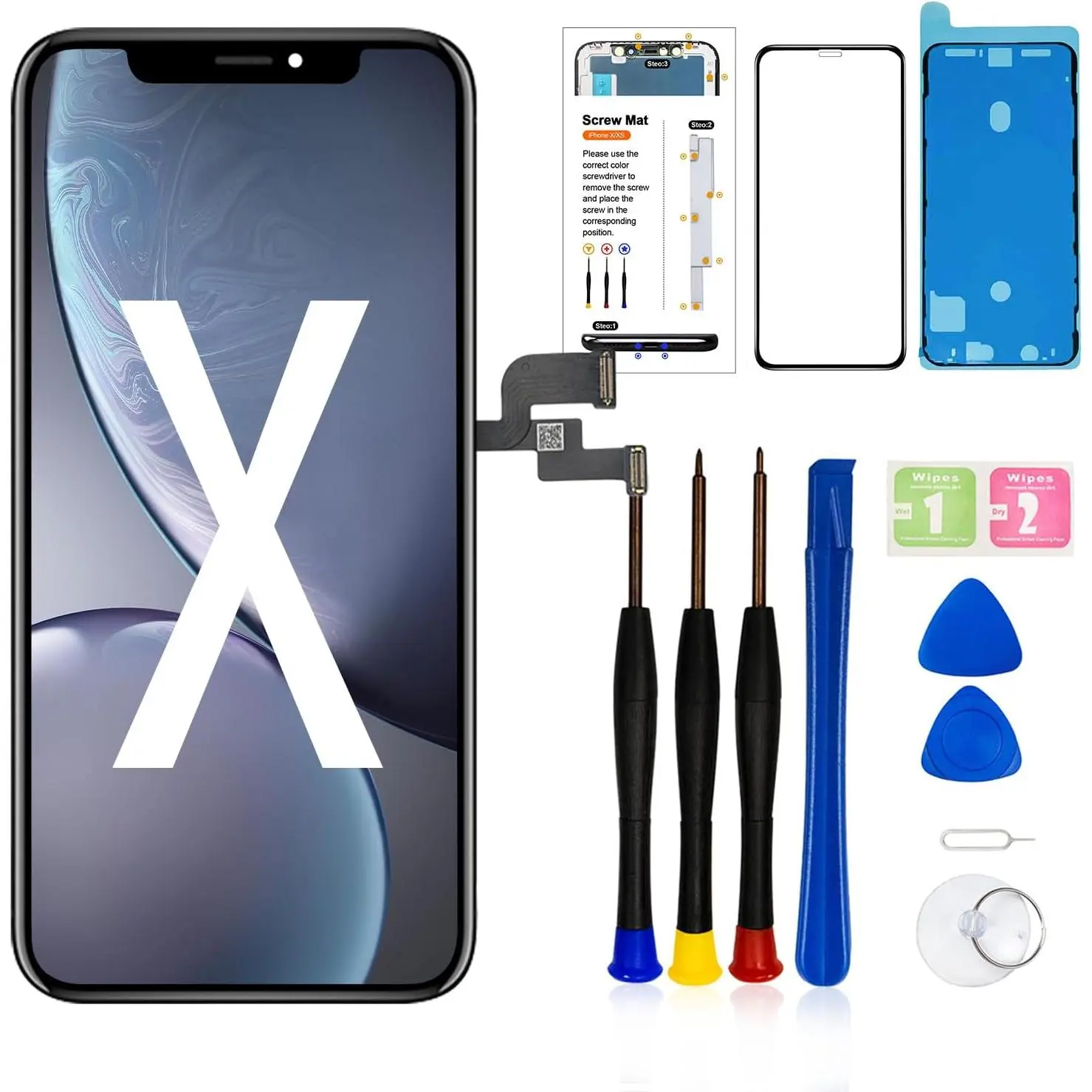 LMQ 5.8 in LCD Replacement Screen for iPhone X, Includes Professional Mechanical Hardware Repair Tool Kit, Repair Kit