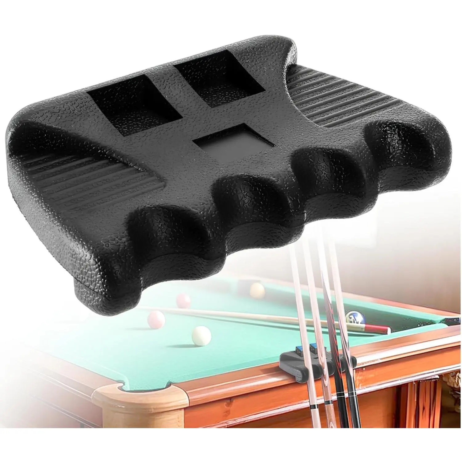4 Holes Pool Cue Holder, Portable Weighted Pool Cue Rack, Mini Non-slip Stick Holder Claw with 2 Chalk Holders, Heavy Duty Cue Rest for Billiard and Pool Table