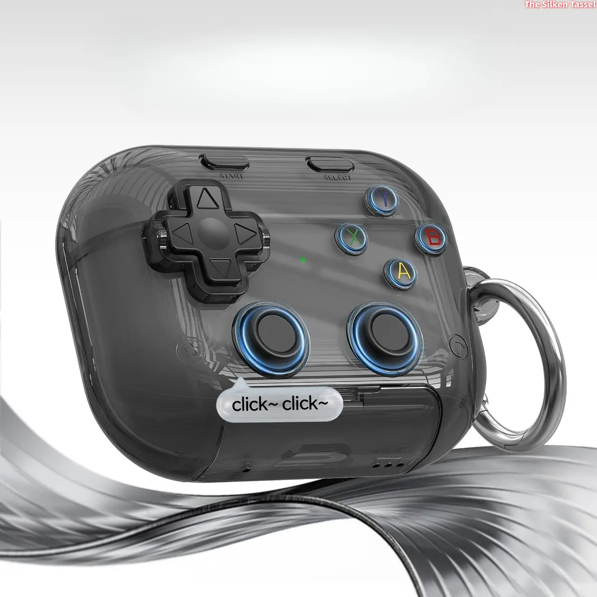 Retro Game Controller Clear Stress Relief Case for AirPods 4 Pro 2 Pro 3, Transparent Clickable Gamepad TPU Earphone Cover with Key Ring, Shockproof Cool Gaming Protective Shell for Gamers