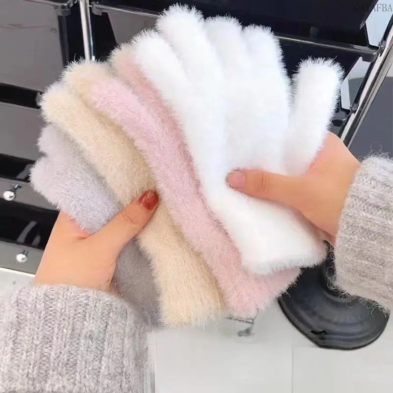 New Winter Imitation Mink Fur Gloves, Solid Sweet Ins Plush Warm Gloves, Windproof Cold Resistant Gloves For Cycling And Daily Outdoor Use