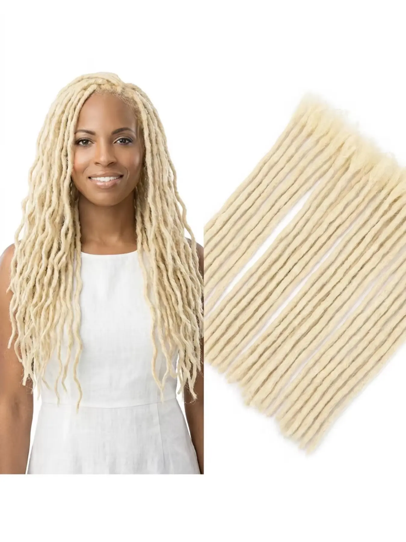 613 Blonde Human Hair Loc Extensions 6–16 Inch 0.6cm Width Handmade Dreadlock Extensions 10/30/60 Strands Full Head Soft Durable Natural Loc Hair Can Be Dyed & Bleached