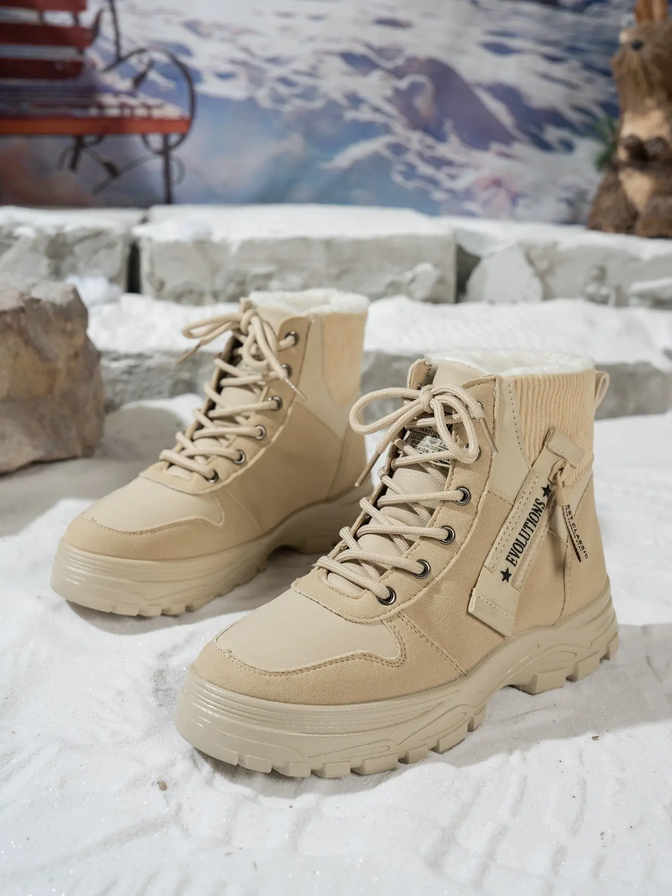 Women's Winter Thickened Snow Boots, Anti-Slip Warm Boots, Outdoor Hiking Commute High Top Cotton Shoes, Fall Winter Sweet Cool Girl Booties