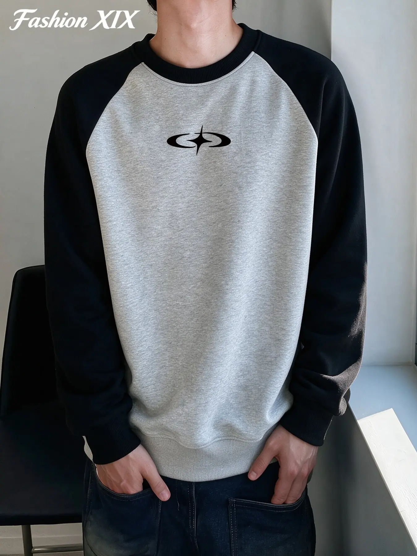Unisex Men Women Teen Boys Girls 4 Seasons Raglan Crewneck Sweatshirt Rare Aesthetic Y2K Grunge Skater Loose Soft Star Graphic Long Sleeve Round Neck Pullover Casual Daily Streetwear For School Campus Outdoor Daily Autumn Winter Wear