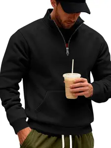 Men's Heavyweight Simple Retro Casual Stand Collar Commuter Sweatshirt, Loose-Fitting Fall Clothing, Plain Surface, 88.2 G/m²