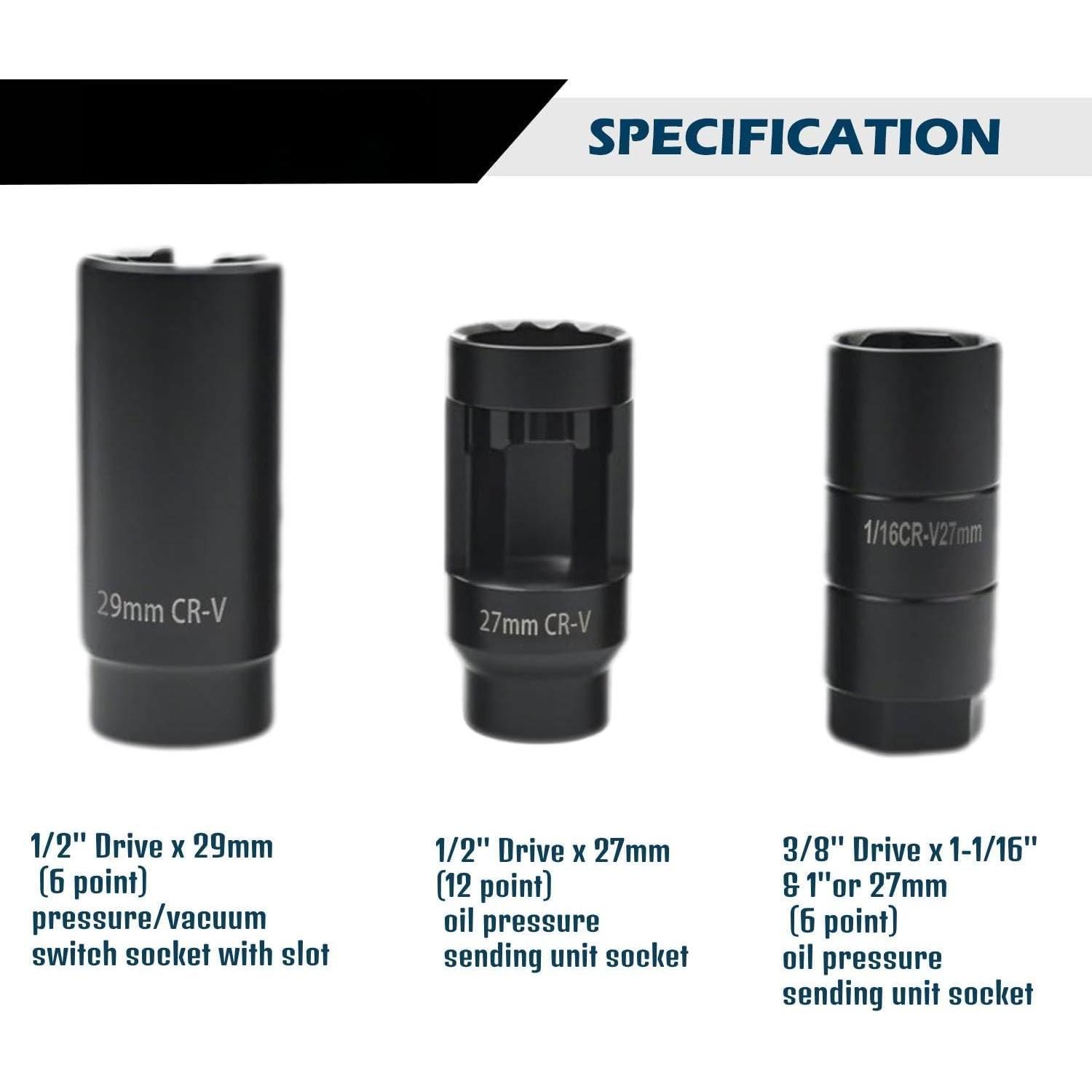 7 count  Sensor Socket Set, O2 Sensor Removal Kit, Oil  Sensor Socket Wrench Set