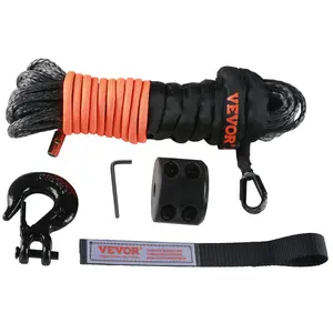 【DealsForYouDays】VEVOR Synthetic Winch Rope, 1/4 Inchx 50 Feet 10, 000 lbs Synthetic Winch Line Cable Rope with Protective Sleeve+ Stopper+ Forged Winch Hook+ Pull Strap, Fit for ATV, UTV, Small Vehicle, Pickup