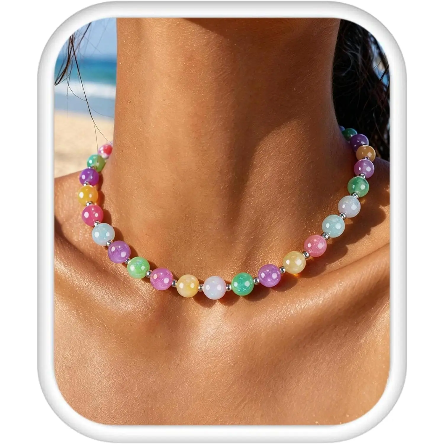 Dopamine Necklace Color changing  for Women | Summer UV Reactive Beads , 2 in 1 Necklace Bracelet, Rainbow Accessories