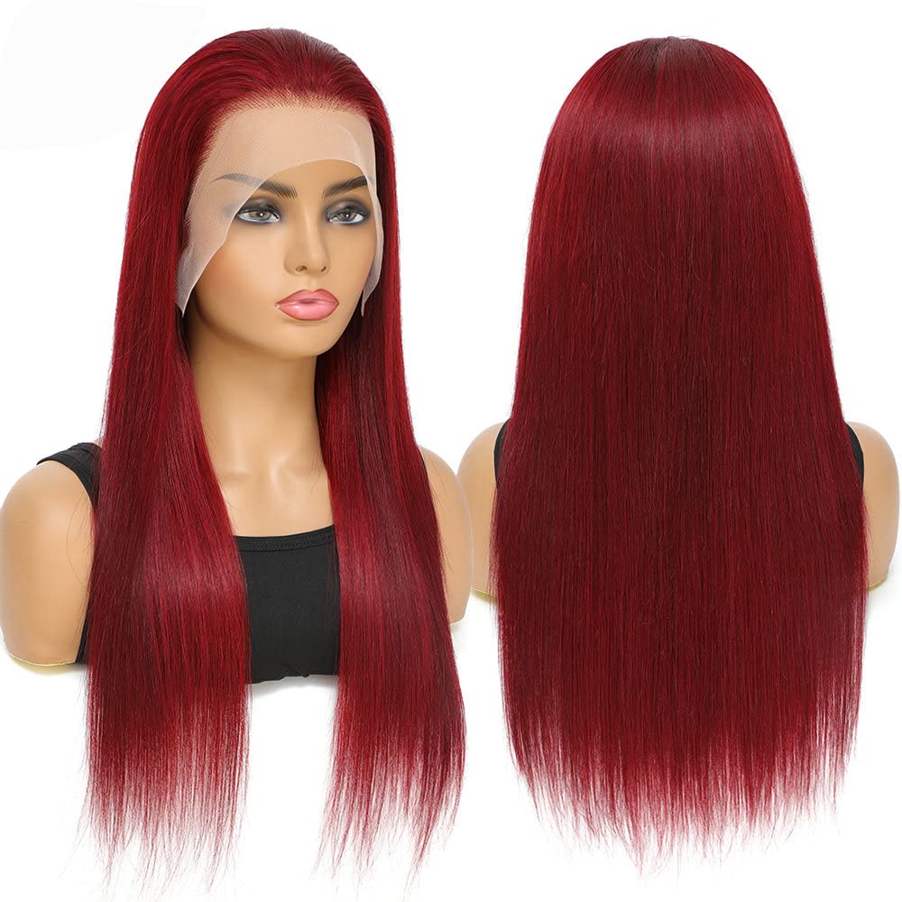 Bling Hair 99J Burgundy Lace Front Wigs Straight 13x6 13x4 HD Transparent Lace Frontal Wigs Human Hair 180% Density Pre Plucked With Baby Hair 99J Body Wave Colored Lace Front Hair Wigs For Women
