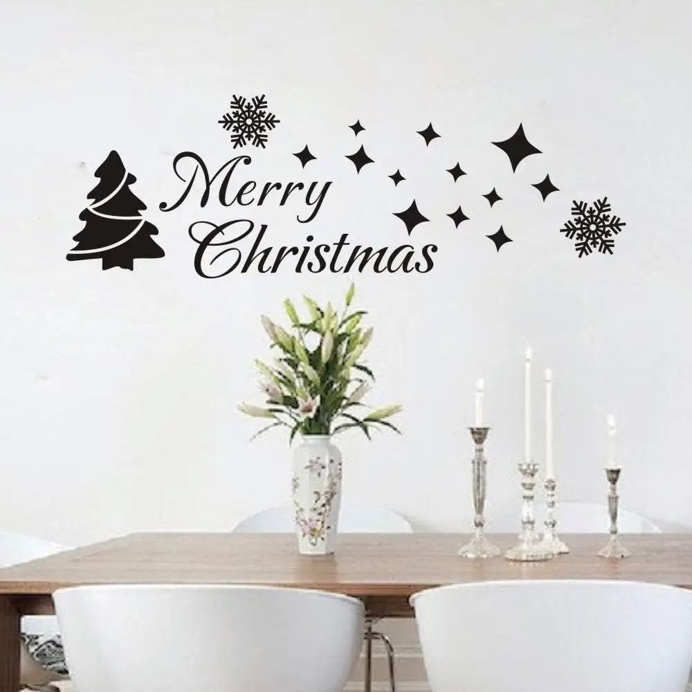 Christmas Tree Stickers Decor Winter Snow Large Wall  Merry Christmas Window Cling Quotes  Vinyl Art Decoration