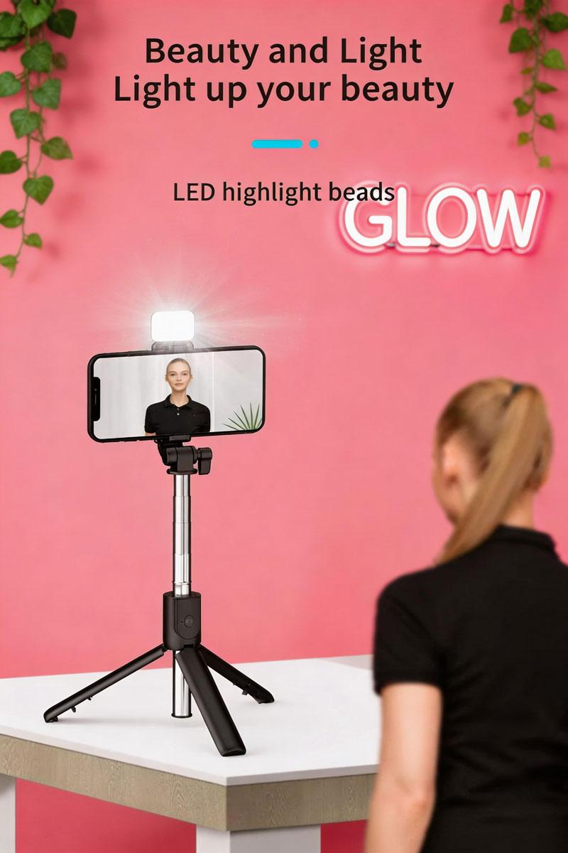 Foldable Bluetooth Selfie Stick Extendable Portable Multi-Function Tripod for iOS Android with Wireless Remote Shutter