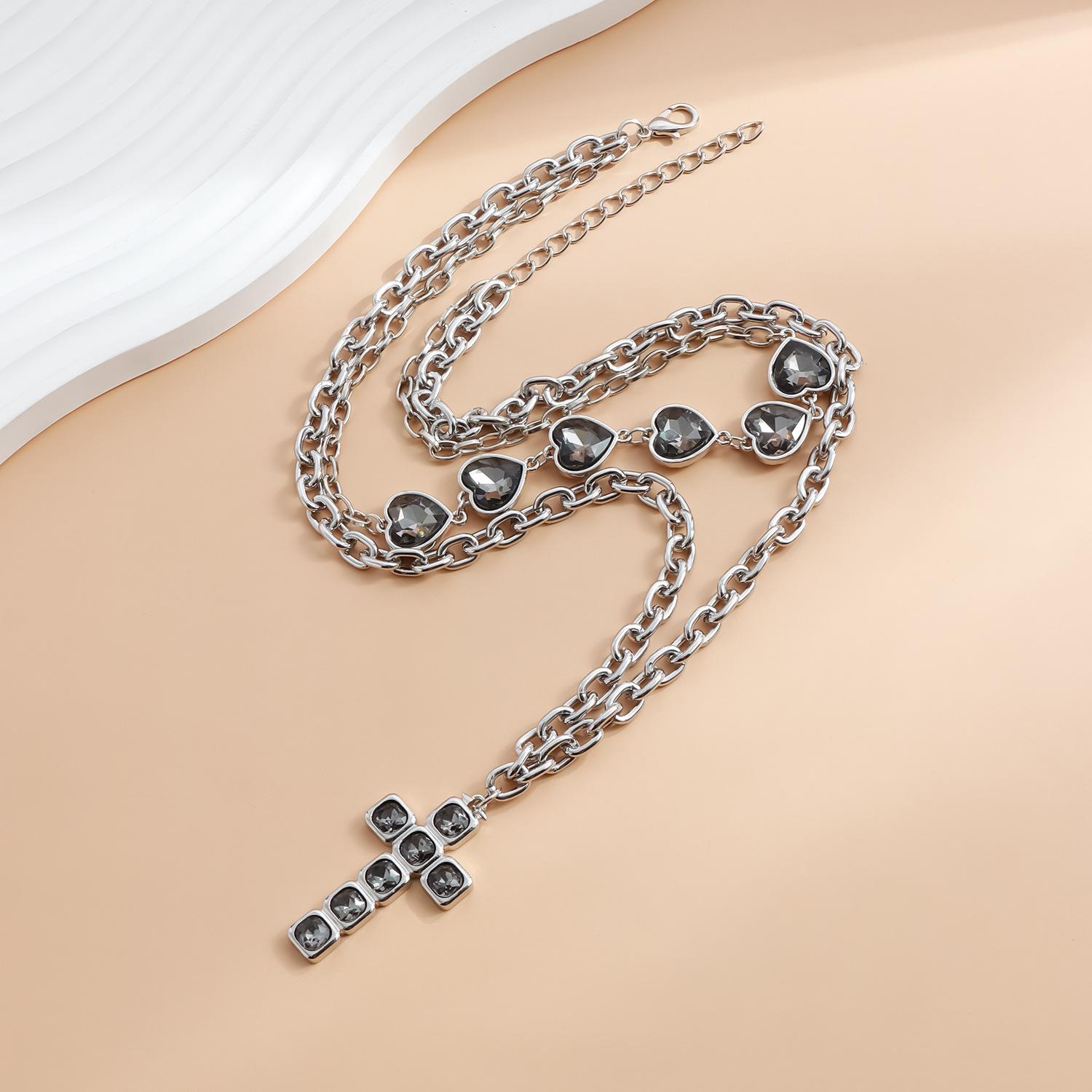 Layered Cross Necklaces for Women Silver Chunky Chain Black Heart Choker Pendant Punk Party Concert Everyday Streetwear Trendy Jewelry Gifts Layered Cross Necklaces for Women Silver Chunky Chain Black Heart Choker Pendant Punk Party Concert Everyday Streetwear Trendy Jewelry Gifts