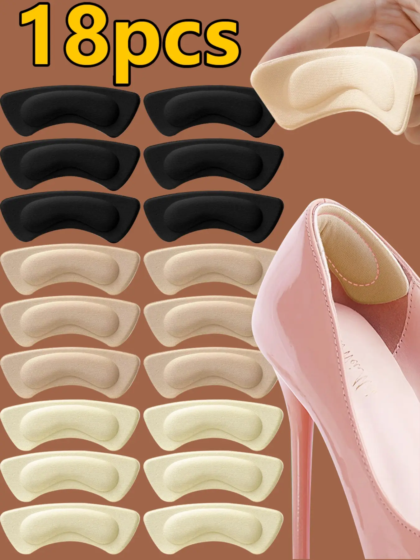 18 Pcs Thick Durable Heel Pads, Comfortable Sponge Inserts, Anti-Slip, Prevents Blisters, Suitable for All-Day Wear, Unisex and Foam Pads