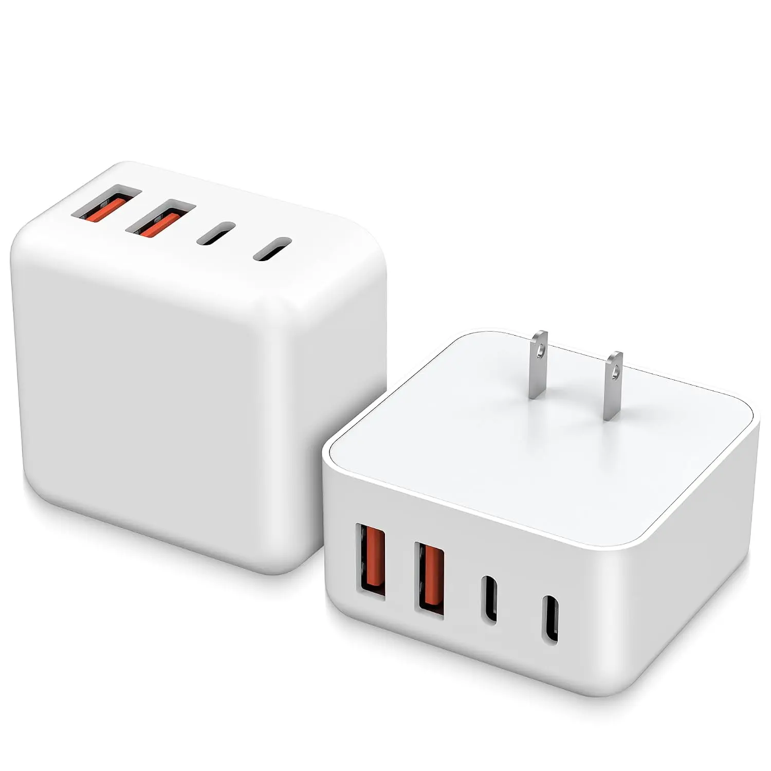 USB C Wall Charger Block,[2Pack]4-Port Portable Type C Charger   Power Charge Adapter 40W USB A/C Multi-port Brick Type C Cube Travel Plug for  17 ProMax/17/Air/16/15/14/13,iPad