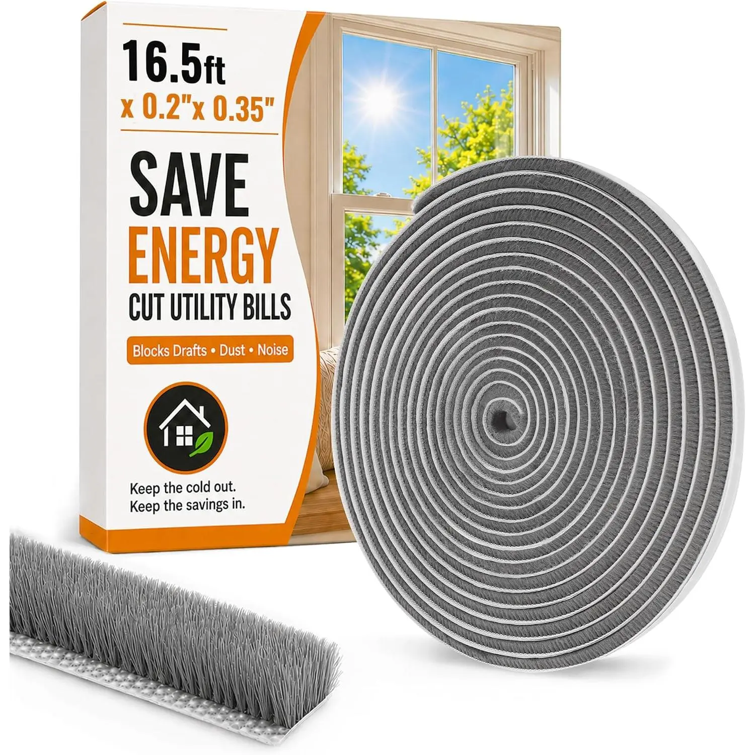 Weather Stripping Door Seal, 0.35" W x 0.2" T x 16.5 ft Door Seal Strip for Frame with Self-Adhesive Brush Gap Filler, Insulation Strip and Soundproof Draft Blocker for Sliding Windows & Doors
