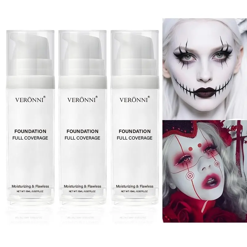 3pcs 15ML Full Coverage Foundation, Moisturizing Smooth High Concealment, Halloween Cosplay Stage Makeup, Professional Use