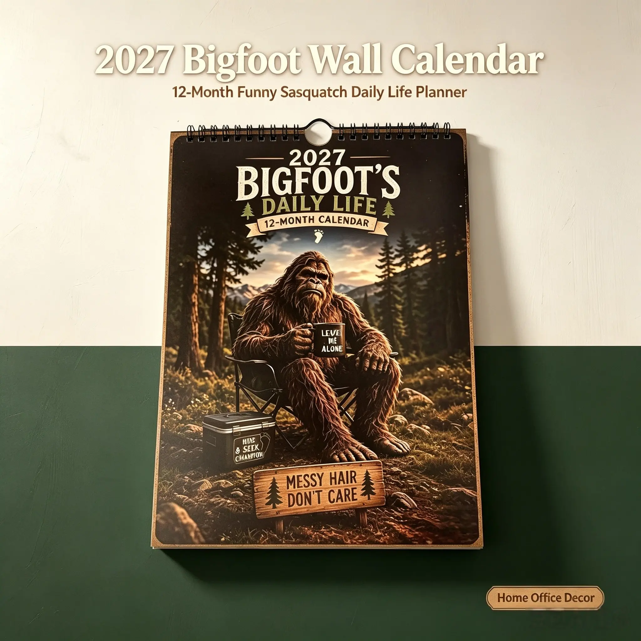 2027 Bigfoot Wall Calendar, 12-Month Fun Bigfoot Planner, Humorous Monthly Illustrations, Home Office Decor, Unique New Year Gift