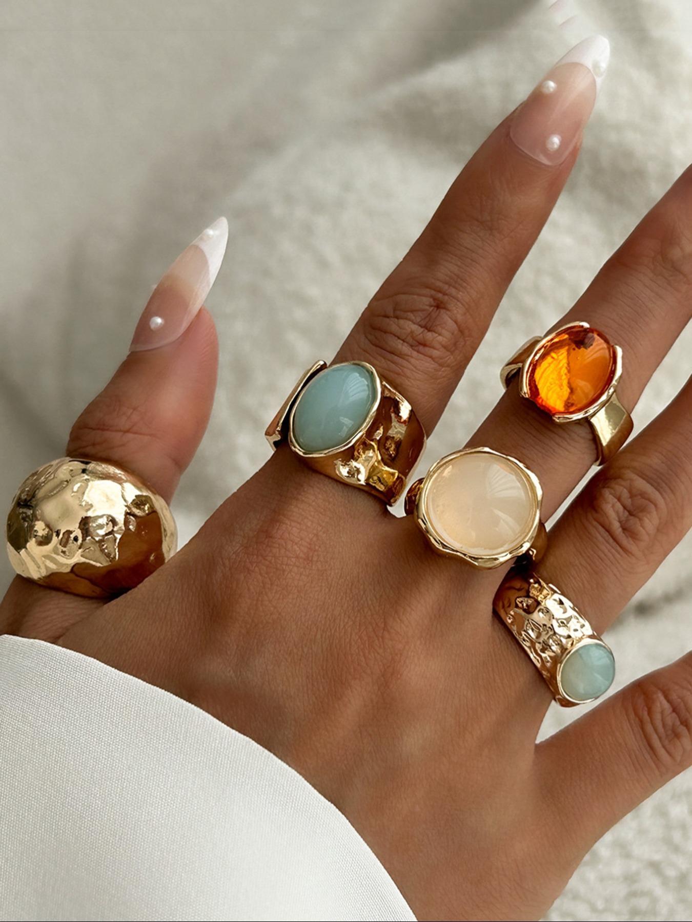 Vintage Stone Decorated Ring Set, Fashion Rings for Party, Daily Clothing Decor, Trendy All-match & Exquisite Jewelry for Birthday Gift, Solitaire Stackable Rings, Statement Multi Ring, Stacking Ring Set
